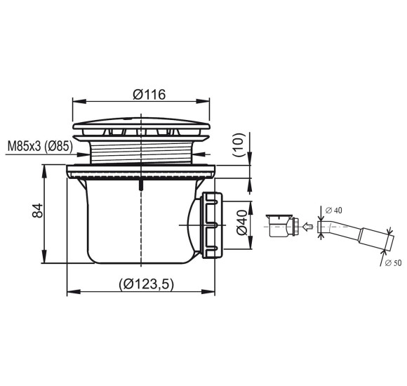 Ravak Professional 90 dušo padėklo sifonas su metaliniu, juodu dangteliu