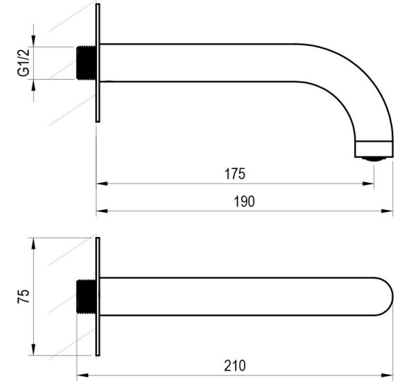 Ravak Espirit potinkinis vonios maišytuvo snapas, 175 mm (pasirenkama spalva)