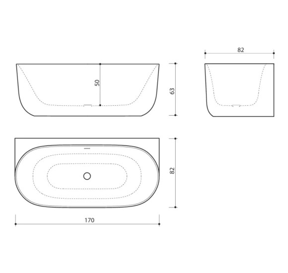 Balteco Marin Wall XONYX akmens masės vonia, prie sienos montuojama, 170 cm, baltos matinės spalvos