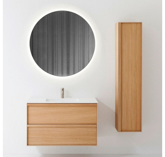 Balteco Carre aukšta šoninė vonios spintelė iš natūralaus ąžuolo lukšto, 35x32x160cm