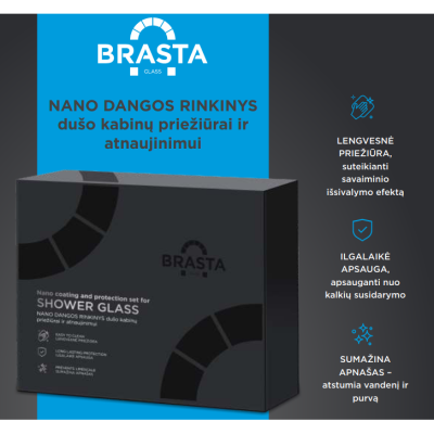 Brasta Glass Nano dangos rinkinys dušo kabinų priežiūrai ir atnaujinimui