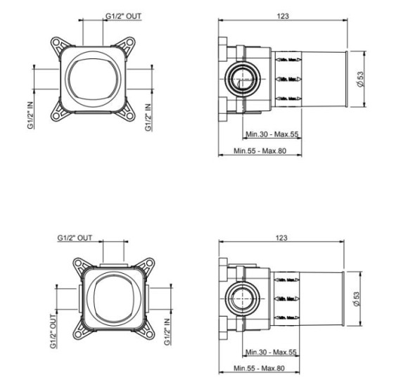 QD MagistroLab potinkinės dėžutės 3-jų krypčių maišytuvui