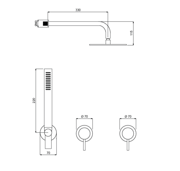 QD MagistroLab Curvy 65 potinkinė dušo sistema (30cm dušo galva)