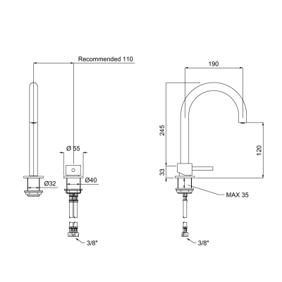QD MagistroLab Curvy 65 dviejų dalių maišytuvas praustuvui (pasirinkite spalvą)