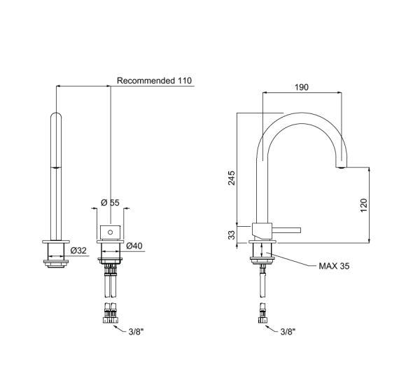 QD MagistroLab Curvy 65 dviejų dalių maišytuvas praustuvui (pasirinkite spalvą)
