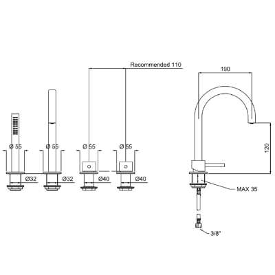 QD MagistroLab Curvy 65 Vonios maišytuvo komplektas, pasirinkite spalvą
