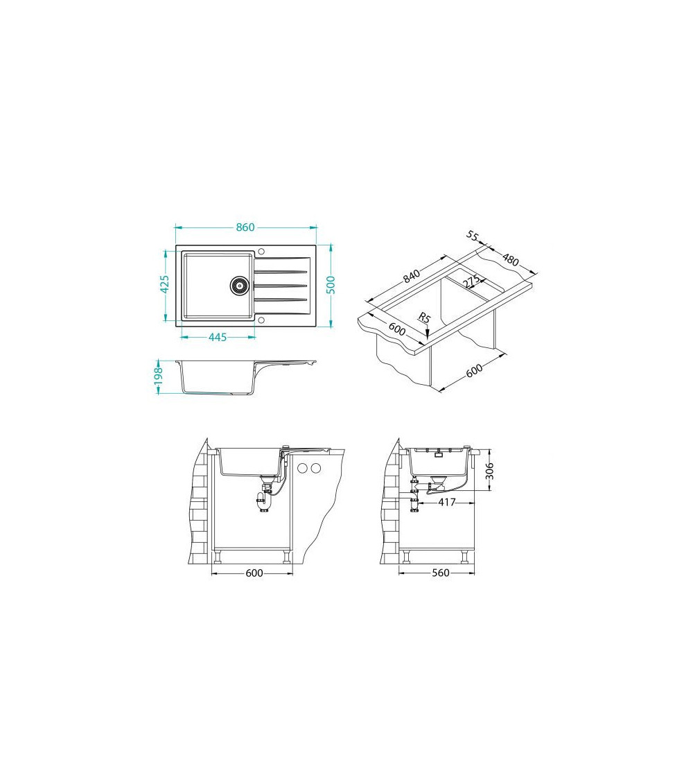 ALVEUS Cadit 40 granitinė plautuvė (Black Edition)