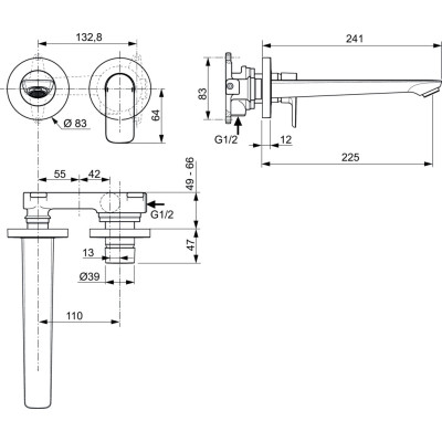 Ideal Standard Connect Air potinkinis maišytuvas praustuvui 225 mm, be potinkinės dalies