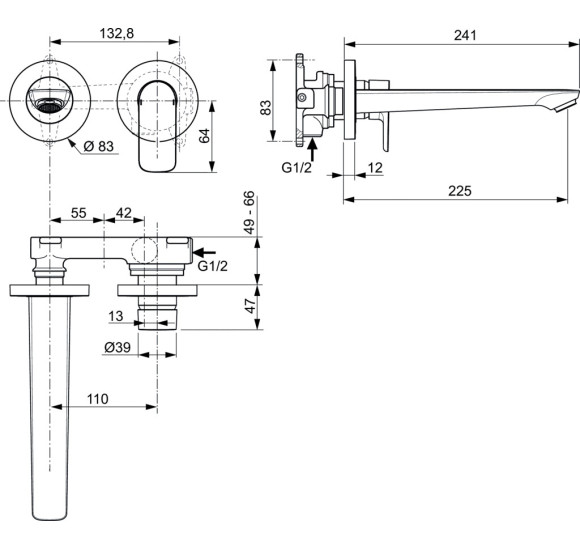 Ideal Standard Connect Air potinkinis maišytuvas praustuvui 225 mm, be potinkinės dalies