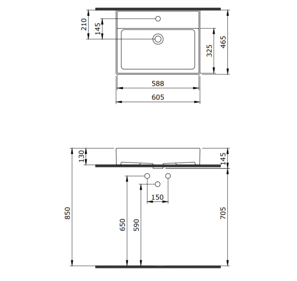 Bocchi Milano pakabinamas/pastatomas praustuvas 605x465mm, pilkos matinės spalvos