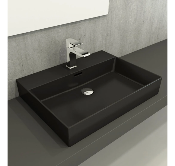 Bocchi Milano pakabinamas/pastatomas praustuvas 605x465mm, juodos matinės spalvos