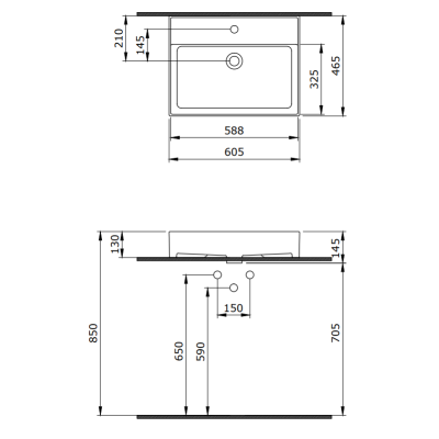 Bocchi Milano pakabinamas/pastatomas praustuvas 605x465mm, juodos matinės spalvos
