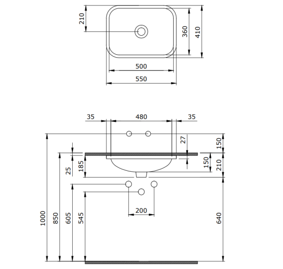 Bocchi Scala Arch 550x410 po stalviršiu montuojamas praustuvas, betono matinės spalvos