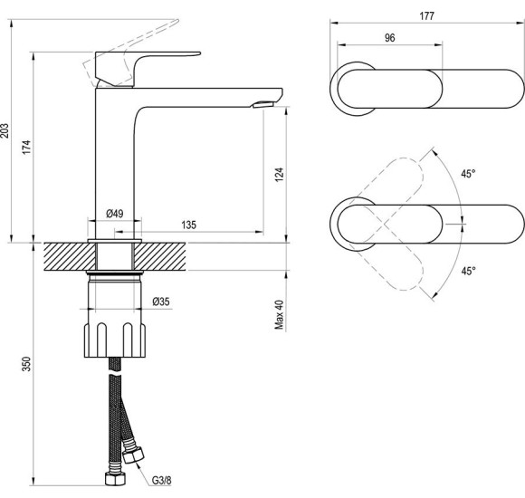 Ravak Eleganta EL 012.00 Praustuvo maišytuvas, juodos spalvos