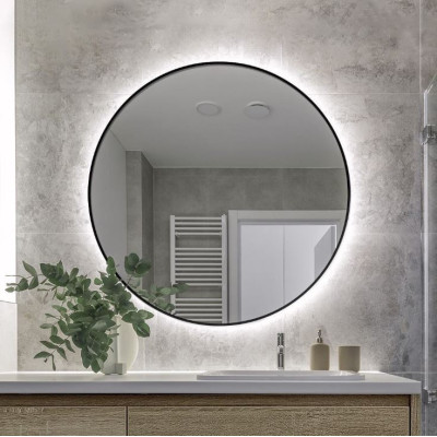 Balteco AG serijos veidrodis su juodu rėmeliu ir foniniu apšvietimu, 60cm