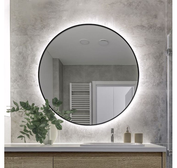 Balteco AG serijos veidrodis su juodu rėmeliu ir foniniu apšvietimu, 60cm