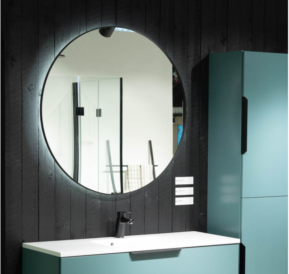 Balteco AG serijos veidrodis su juodu rėmeliu ir foniniu apšvietimu, 60cm