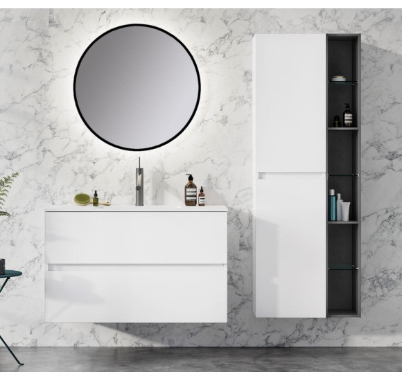 Balteco AG serijos veidrodis su juodu rėmeliu ir foniniu apšvietimu, 60cm