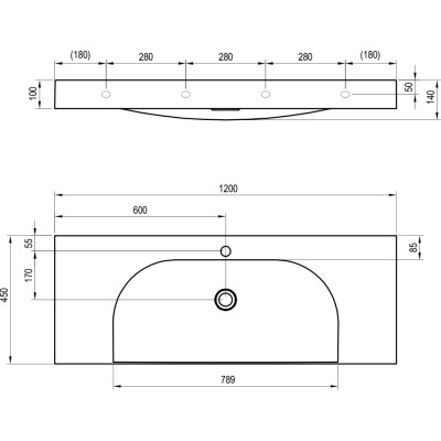 Ravak Praustuvas Lite 120/80 S, su skyle maišytuvui