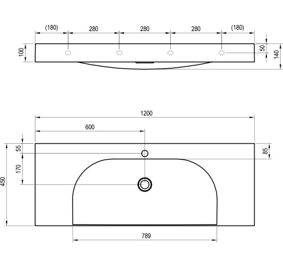 Ravak Praustuvas Lite 120/80 S, su skyle maišytuvui