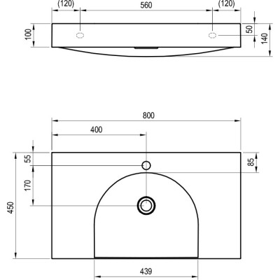 Ravak Praustuvas Lite 80/45 S su skyle maišytuvui