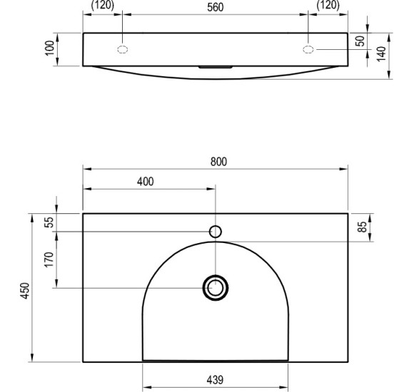 Ravak Praustuvas Lite 80/45 S su skyle maišytuvui