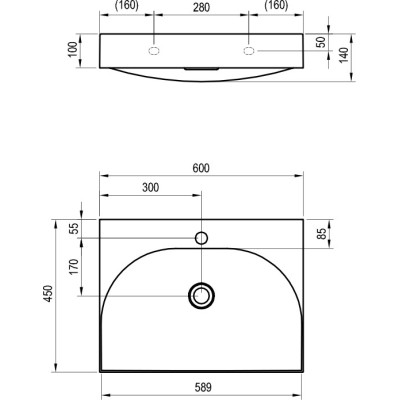 Ravak Praustuvas Lite 60 su skyle maišytuvui