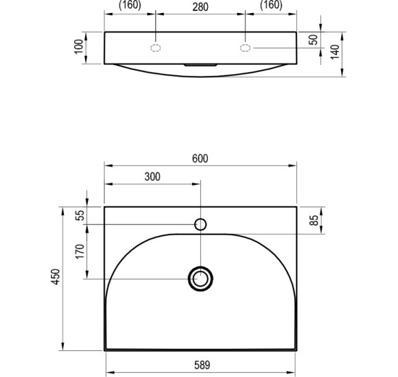 Ravak Praustuvas Lite 60 su skyle maišytuvui