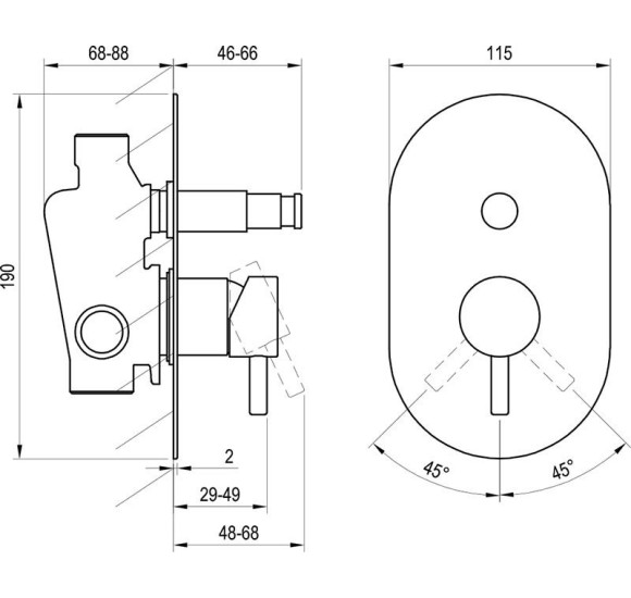 Ravak Espirit potinkinis maišytuvas su korpusu, 2 krypčių, su automatiniu jungikliu (pasirenkama spalva)