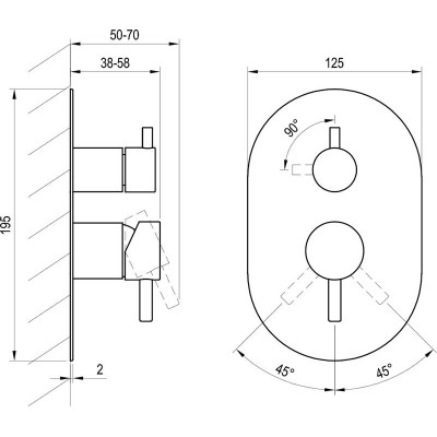 Ravak Espirit termostatinis potinkinis maišytuvas be korpuso, 2 krypčių, su jungikliu (pasirenkama spalva)