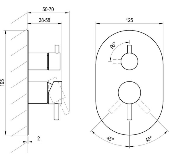 Ravak Espirit termostatinis potinkinis maišytuvas be korpuso, 2 krypčių, su jungikliu (pasirenkama spalva)