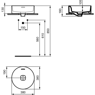 Ideal Standard Strada II baldinis apvalus praustuvas voniai 38 cm, baltos blizgios spalvos