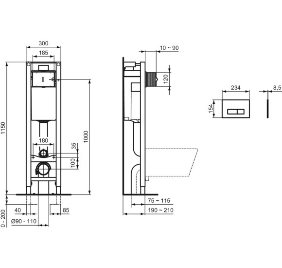 Ideal Standard ProSys Eco Frame M potinkinis rėmas su vandens nuleidimo mygtuku