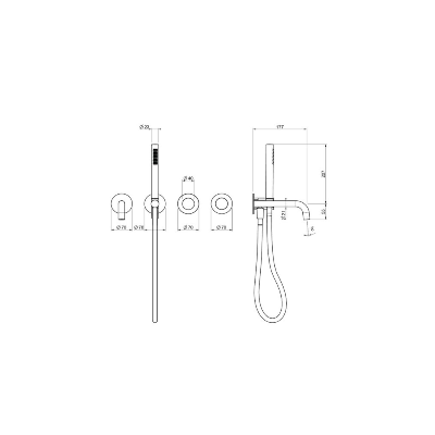 QD MagistroLab Hammer Potinkinis vonios maišytuvas (4-ių dalių), be potinkinių dėžučių