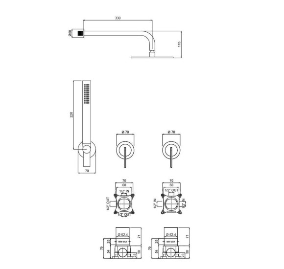 QD MagistroLab Swing Potinkinė dušo sistema, 30cm galva, be potinkinių dėžučių
