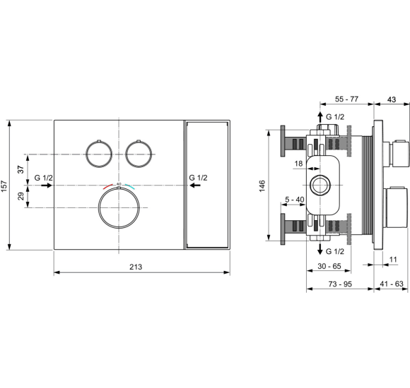 Ideal Standard CeraTherm Navigo Solos potinkinis termostatinis dušo maišytuvas, pasirinkite spalvą