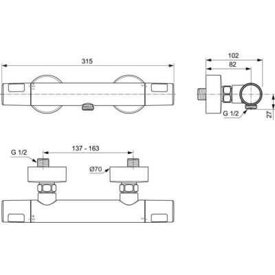 Ideal Standard Ceratherm T25N termostatinis dušo maišytuvas, pasirinkite spalvą