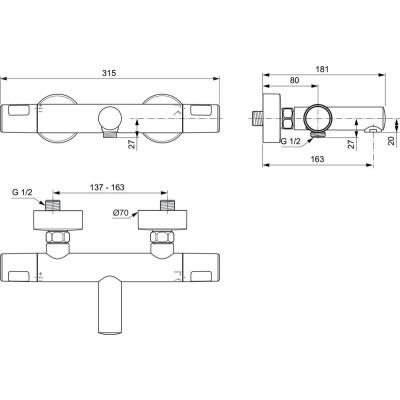 Ideal Standard Ceratherm T25N termostatinis vonios/dušo maišytuvas, pasirinkite spalvą