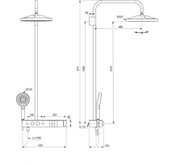 Ideal Standard Ceratherm Solos termostatinė dušo sistema su XXL lentynėle, pasirinkite spalvą