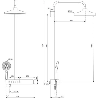 Ideal Standard Ceratherm Solos termostatinė dušo sistema, chromo spalvos