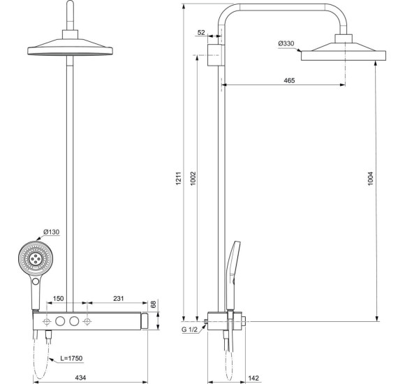 Ideal Standard Ceratherm Solos termostatinė dušo sistema, chromo spalvos