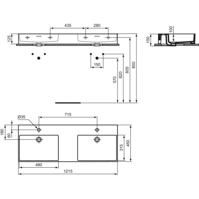 Ideal Standard EXTRA dvigubas praustuvas 120x45 cm, baltos blizgios spalvos