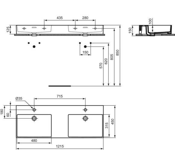Ideal Standard EXTRA dvigubas praustuvas 120x45 cm, baltos blizgios spalvos