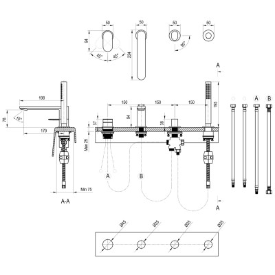 Ravak Chrome II vonios krašto maišytuvas, su dušeliu