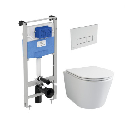 WC komplektas 3in1: Ravak Flow klozetas su "Soft Close" dangčiu ir Ideal Standard rėmas, chromo sp. mygtukas