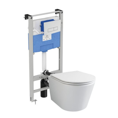 WC komplektas 3in1: Ravak Flow klozetas su "Soft Close" dangčiu ir Ideal Standard rėmas, chromo sp. mygtukas