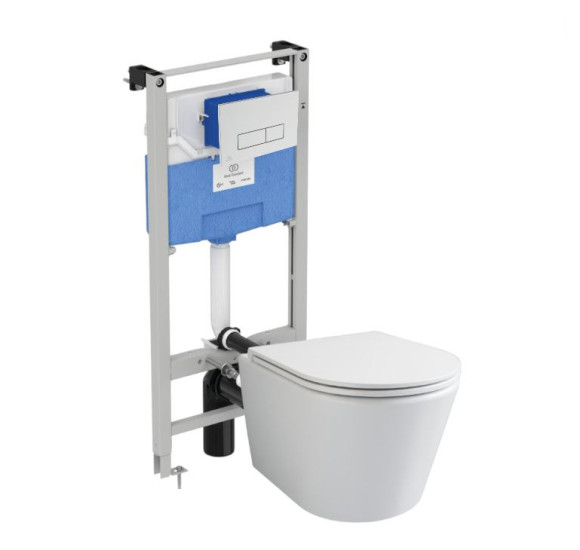 WC komplektas 3in1: Ravak Flow klozetas su "Soft Close" dangčiu ir Ideal Standard rėmas, chromo sp. mygtukas