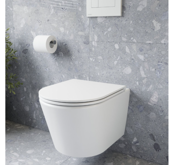 WC komplektas 3in1: Ravak Flow klozetas su "Soft Close" dangčiu ir Ideal Standard rėmas, baltas mygtukas