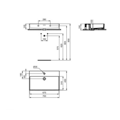 Ideal Standard Extra ant stalviršio pastatomas praustuvas, 70cm