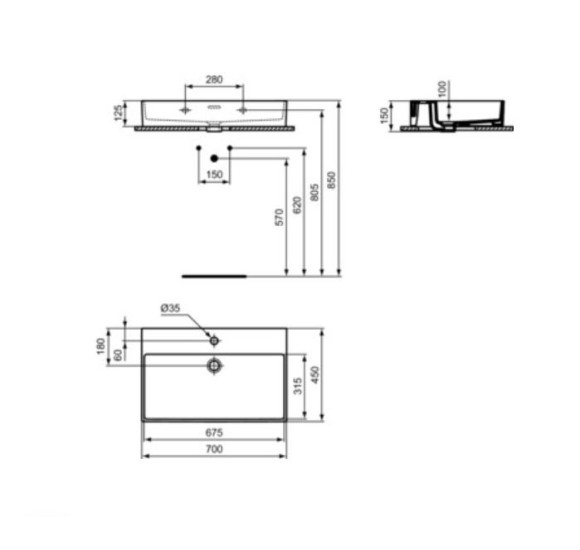 Ideal Standard Extra ant stalviršio pastatomas praustuvas, 70cm